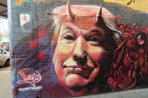 Donald Trump painted on a wall