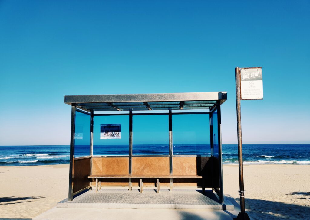 Bus Shelter with sea backdrop