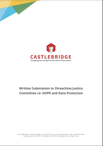 Coverpage of Written Submission to Oireachtas Justice Committee Hearings on General Data Protection Regulation